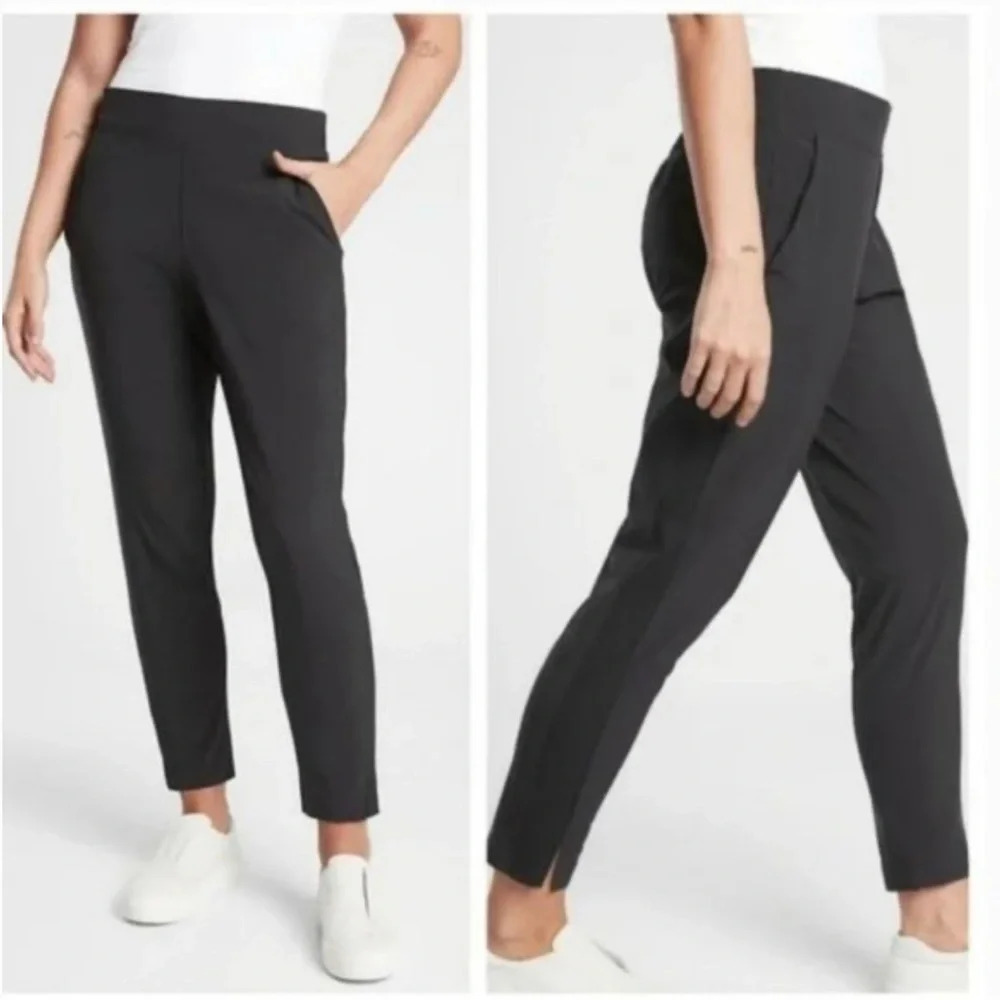 Athleta Brooklyn Ankle Pant Knit Panels Slim Leg navy blue Joggers